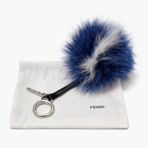 Fendi Monster Collection Blue & White Pom Pom Keychain NEW